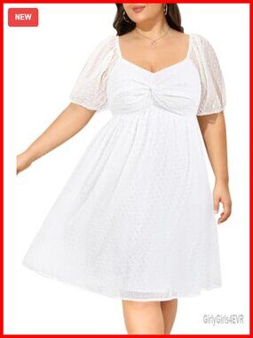 Plus Size Swiss Dot Chiffon Sweetheart Puff Sleeve A-Line Short Graduation Dress
